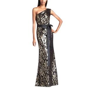 Tadashi Shoji Black One Shoulder Gown - Lace and Sequin Formal Dress